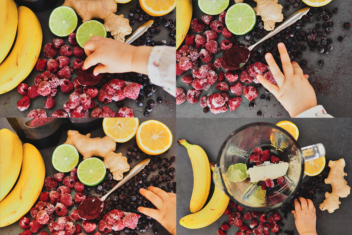 Przeciwutleniający, czerwony koktajl z aronią i jagodami